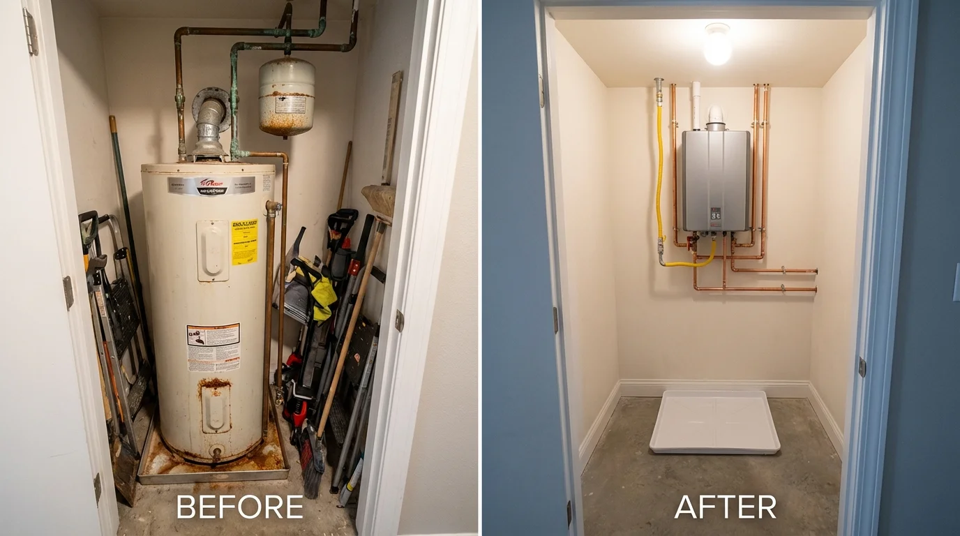 Tank water heater versus wall-mounted tankless unit comparison for Swanton, VT homeowners